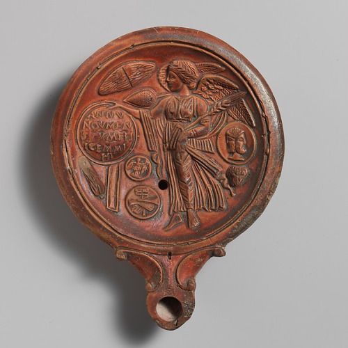 Terracotta oil map with winged victory